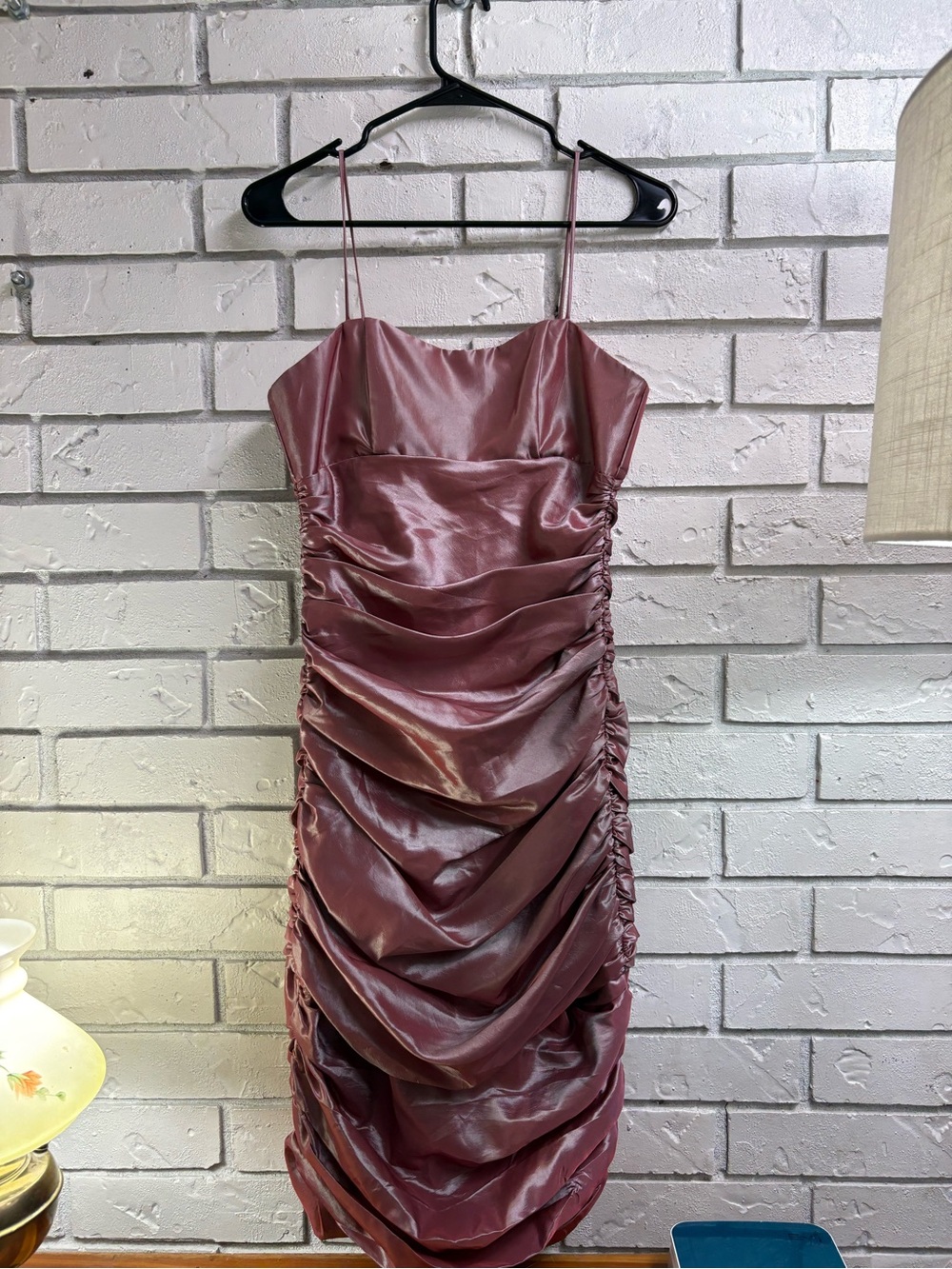 Vintage Y2K Dollie Pink Iridescent Ruched Bodycon Dress Made in USA S